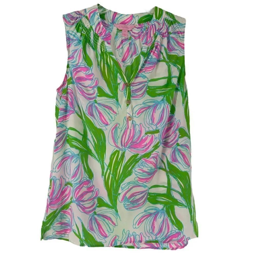 Lilly Pulitzer Silk Top Houston Ring The Bellboy Size XS Tulip Preppy Sleeveless